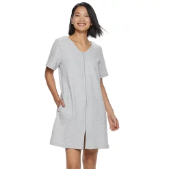 Women's Croft & Barrow® Waffle-Knit Zip-Front Short Sleeve Robe