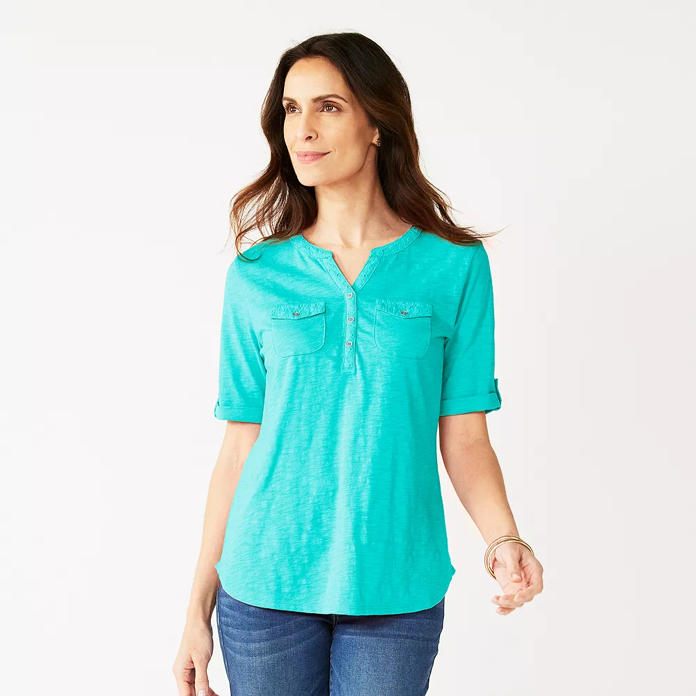 Women's Croft & Barrow® Roll-Tab Utility Henley Top - Image 10