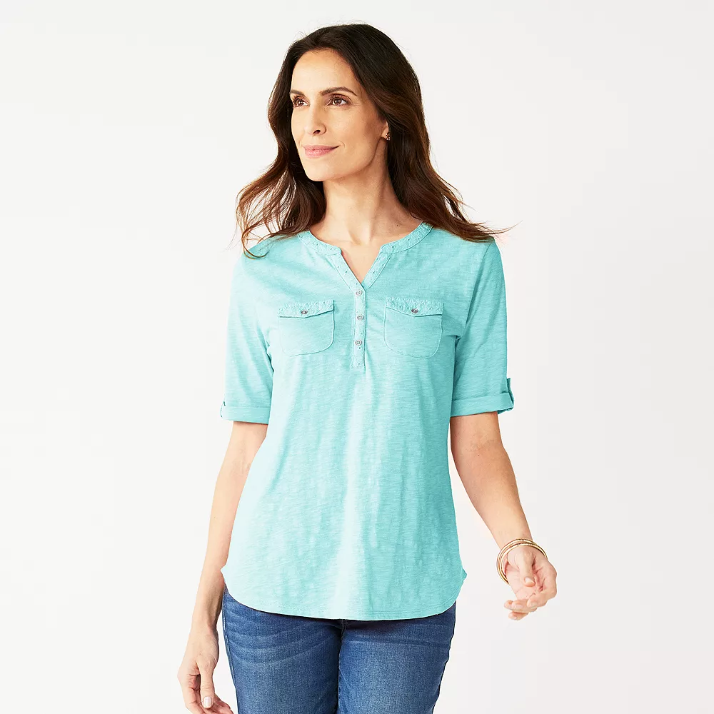 Women's Croft & Barrow® Roll-Tab Utility Henley Top - Image 22