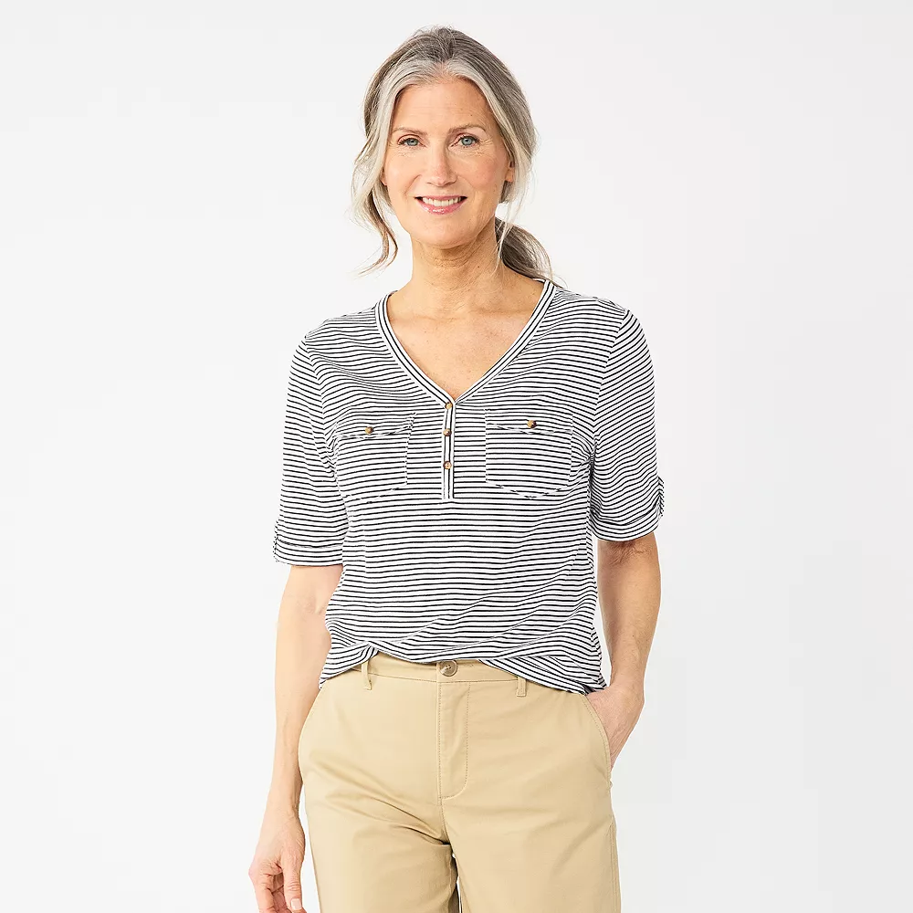 Women's Croft & Barrow® Roll-Tab Utility Henley Top - Image 26