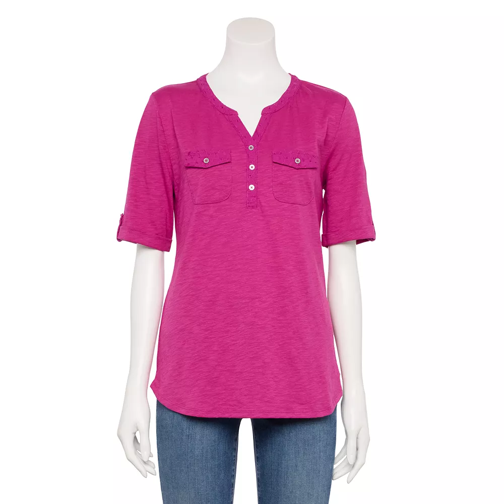 Women's Croft & Barrow® Roll-Tab Utility Henley Top - Image 31