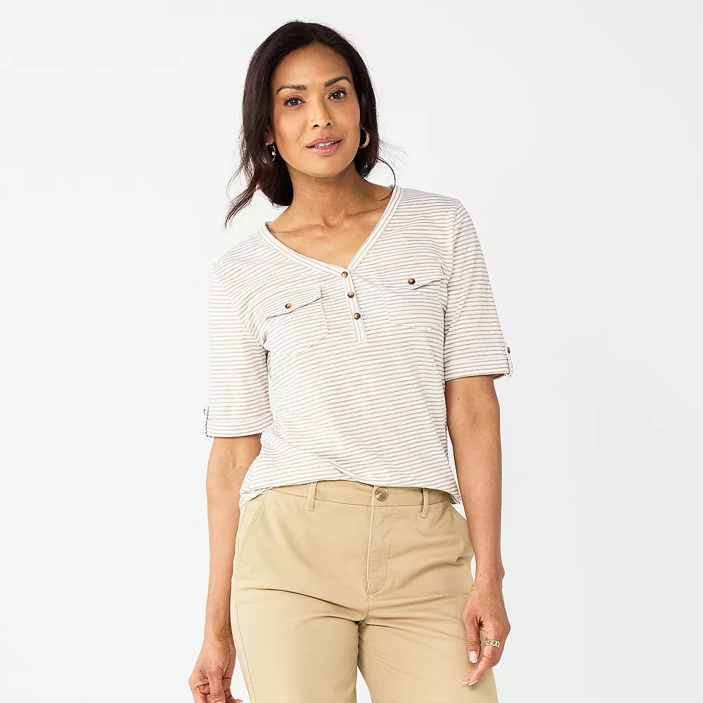 Women's Croft & Barrow® Roll-Tab Utility Henley Top - Image 25