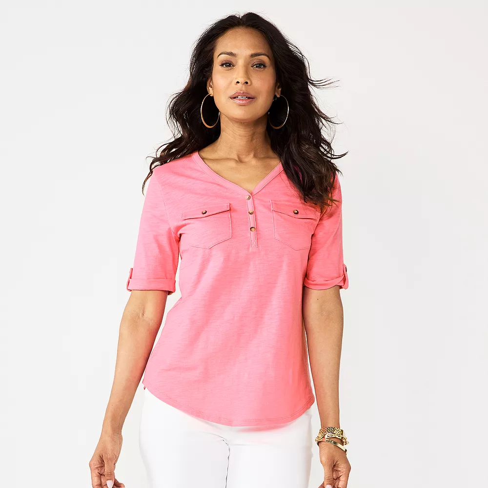 Women's Croft & Barrow® Roll-Tab Utility Henley Top - Image 23