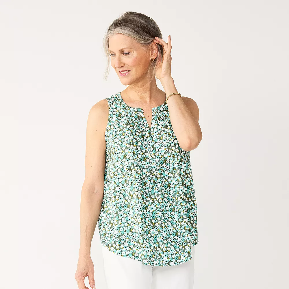 Women's Croft & Barrow® Pintuck Splitneck Sleeveless Top - Image 2