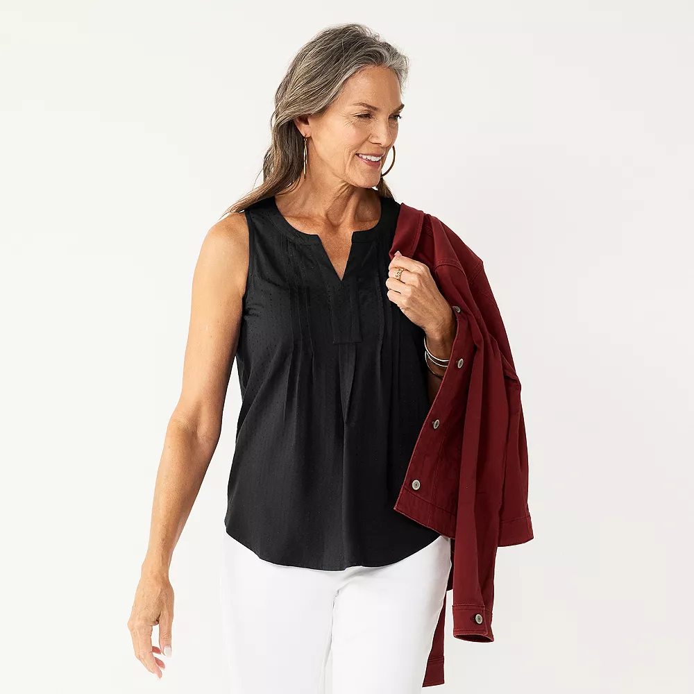 Women's Croft & Barrow® Pintuck Splitneck Sleeveless Top - Image 32