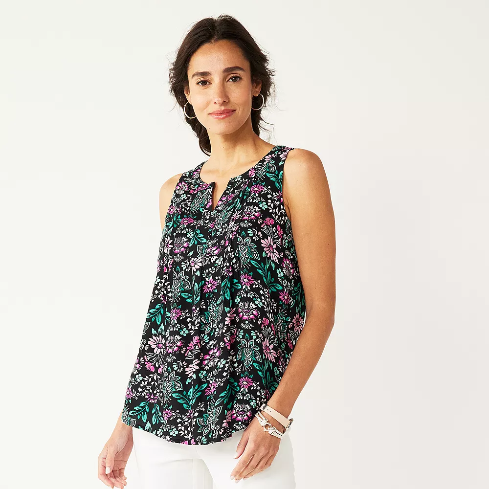 Women's Croft & Barrow® Pintuck Splitneck Sleeveless Top - Image 6