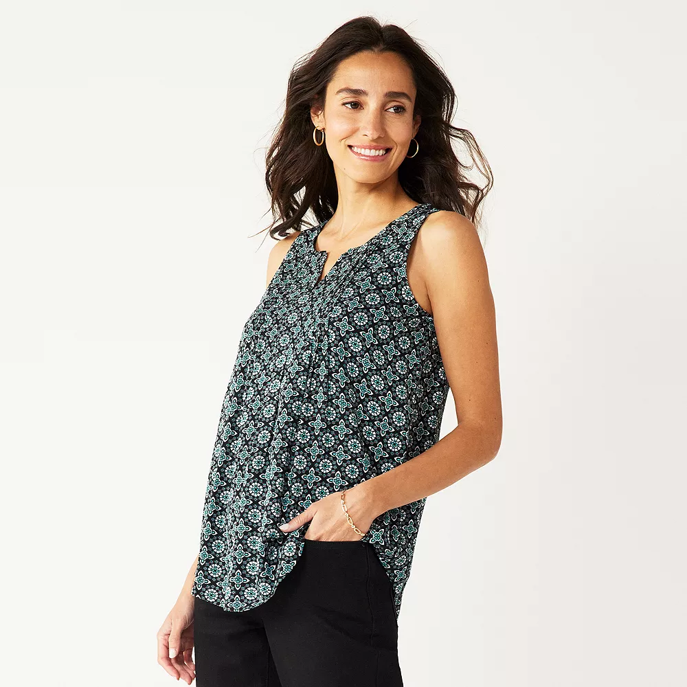Women's Croft & Barrow® Pintuck Splitneck Sleeveless Top - Image 4