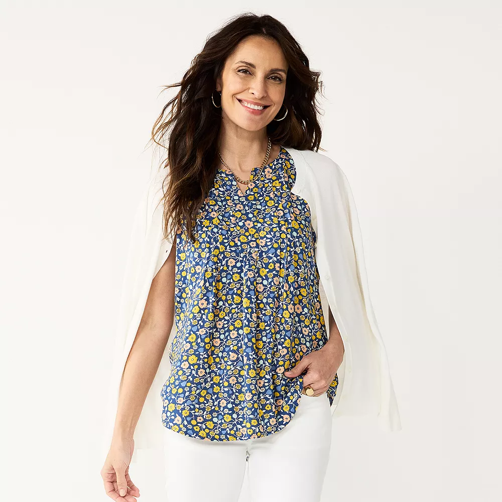 Women's Croft & Barrow® Pintuck Splitneck Sleeveless Top - Image 12