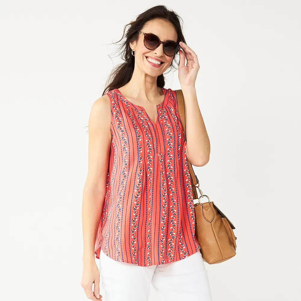 Women's Croft & Barrow® Pintuck Splitneck Sleeveless Top - Image 11
