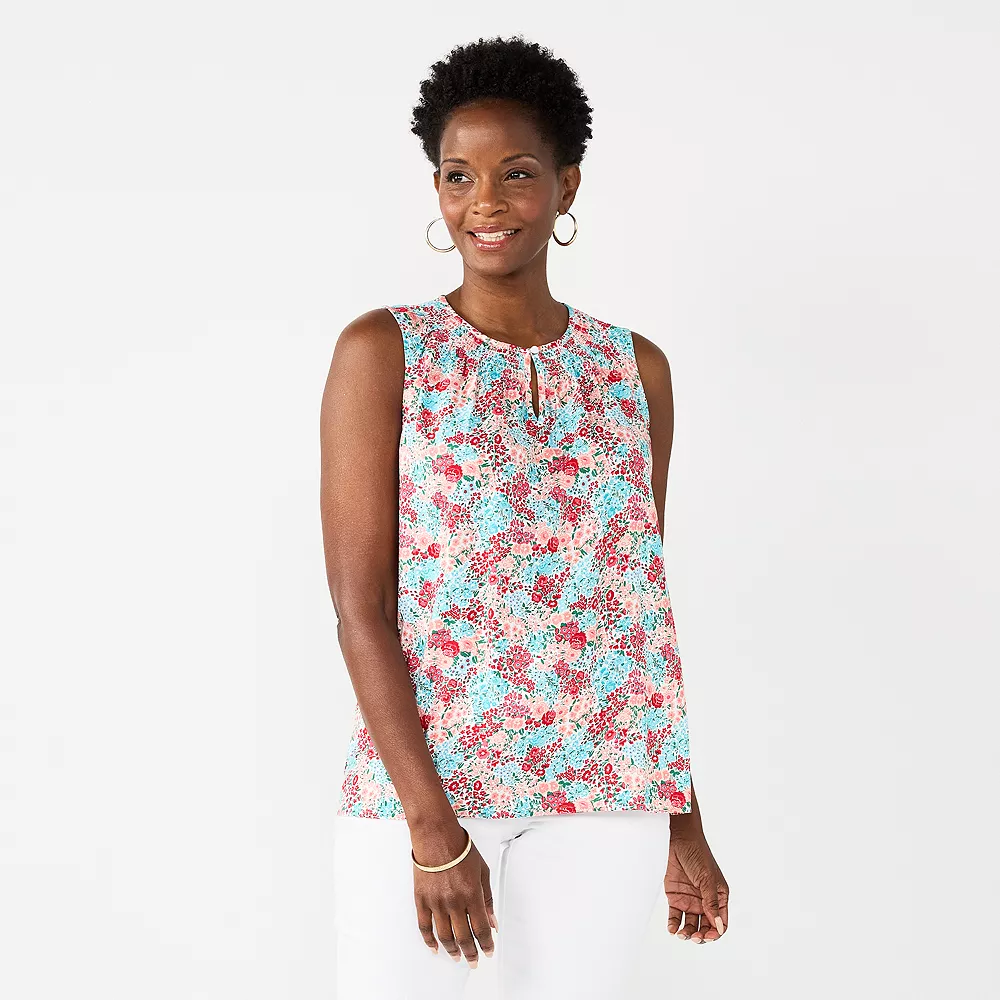 Women's Croft & Barrow® Pintuck Splitneck Sleeveless Top - Image 34