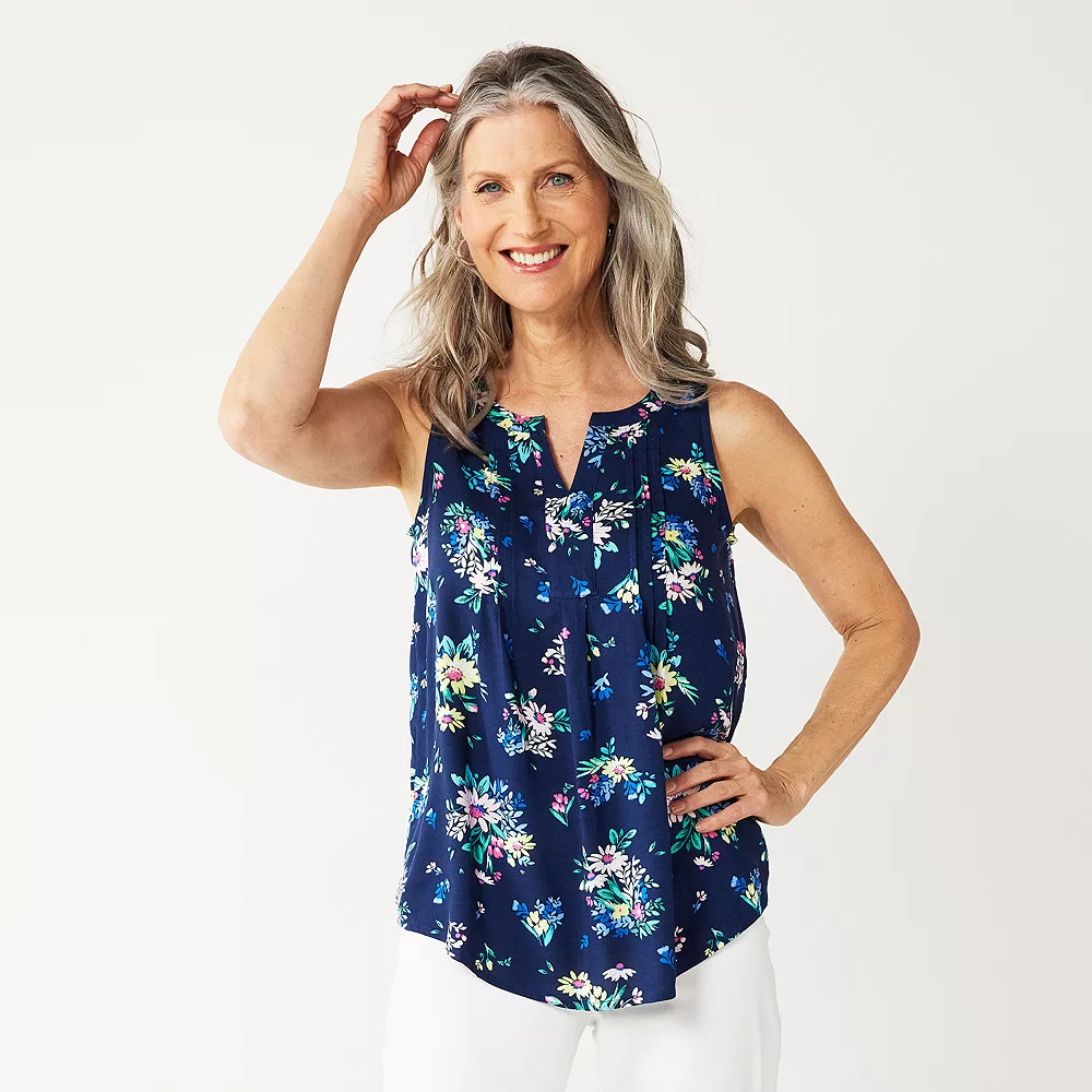 Women's Croft & Barrow® Pintuck Splitneck Sleeveless Top - Image 3