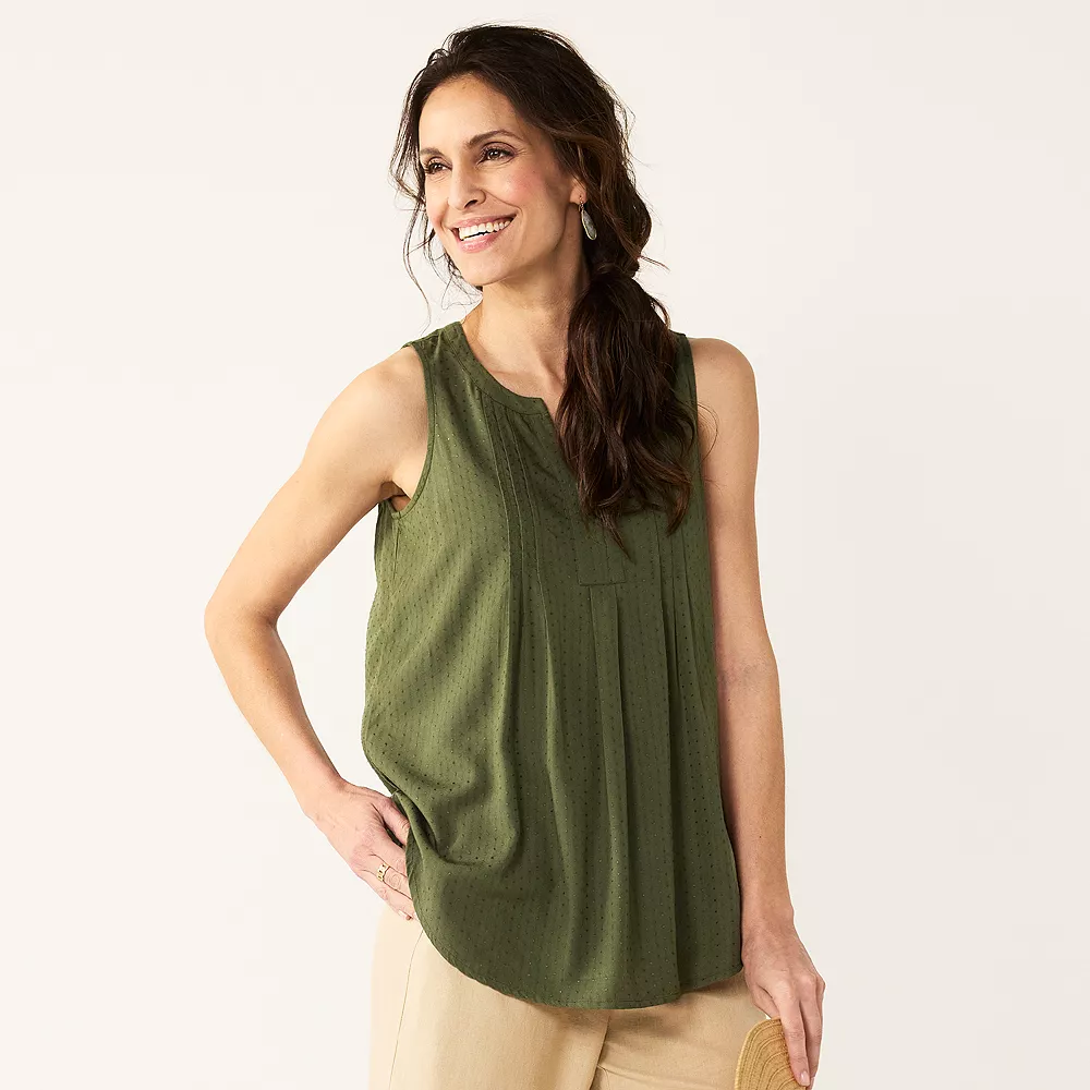 Women's Croft & Barrow® Pintuck Splitneck Sleeveless Top - Image 15