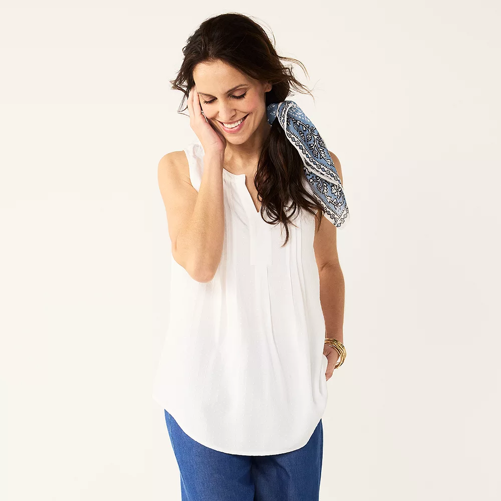 Women's Croft & Barrow® Pintuck Splitneck Sleeveless Top - Image 16