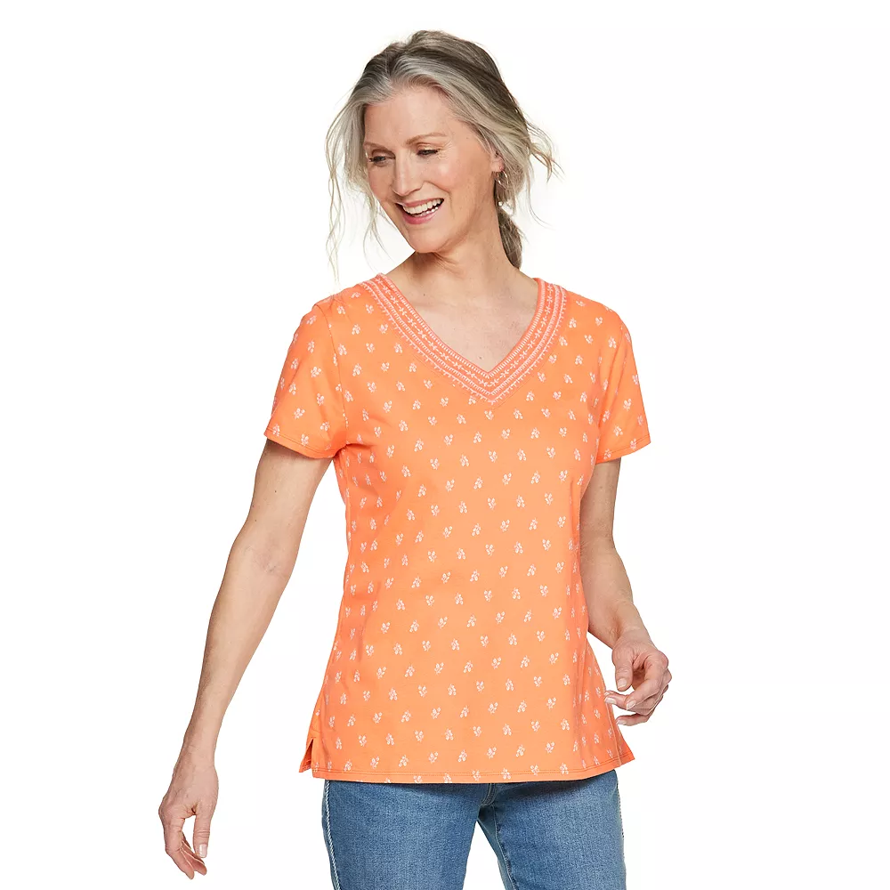 Women's Croft & Barrow® Embroidered V-Neck Top - Image 3