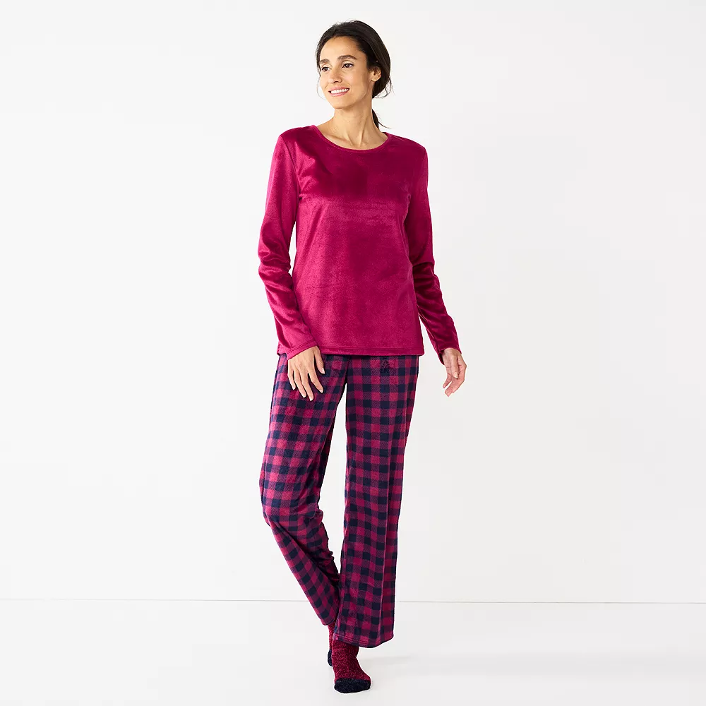 Women's Croft & Barrow® Velour Long Sleeve Pajama Top & Pajama Pants Set - Image 19