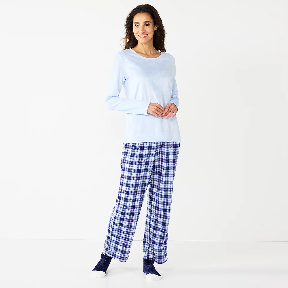 Women's Croft & Barrow® Velour Long Sleeve Pajama Top & Pajama Pants Set - Image 14