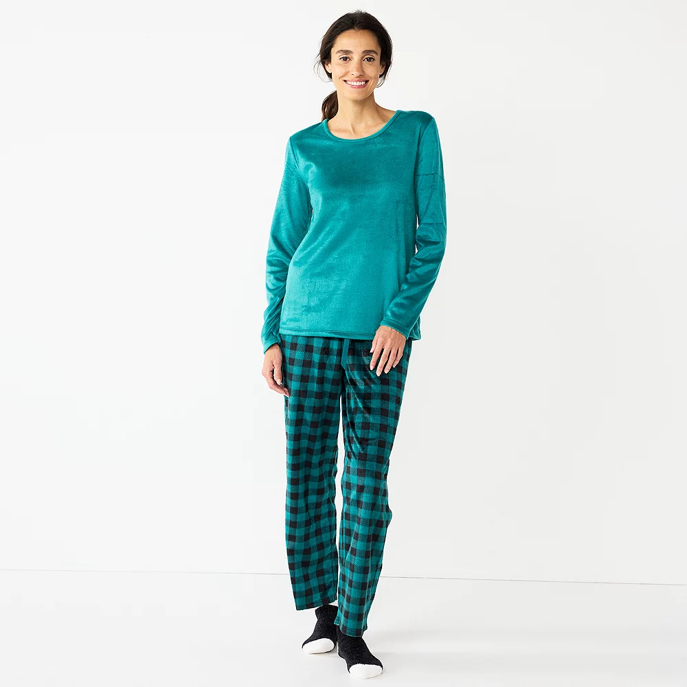 Women's Croft & Barrow® Velour Long Sleeve Pajama Top & Pajama Pants Set - Image 21