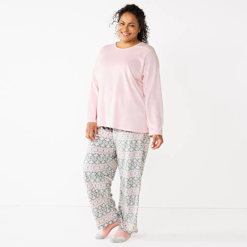 Plus Size Croft & Barrow® Velour Long Sleeve Pajama Top & Pajama Pants Set - Image 5