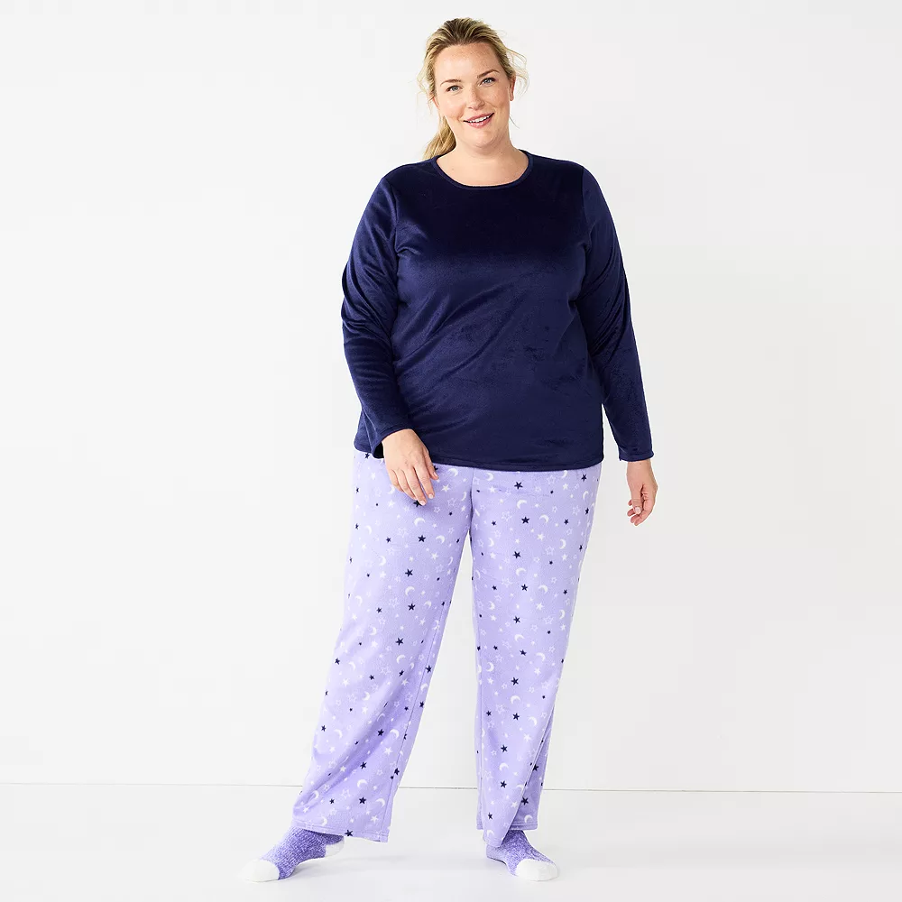 Plus Size Croft & Barrow® Velour Long Sleeve Pajama Top & Pajama Pants Set - Image 9