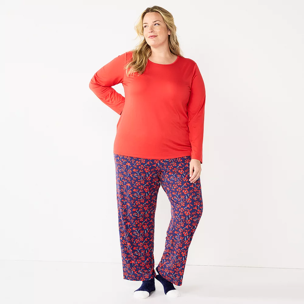 Plus Size Croft & Barrow® Long Sleeve Pajama Top & Pajama Pants Set - Image 3