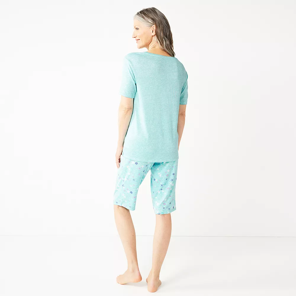 Petite Croft & Barrow® 3-Piece Pajama Top, Pajama Shorts & Pajama Skimmers Sleep Set - Image 4