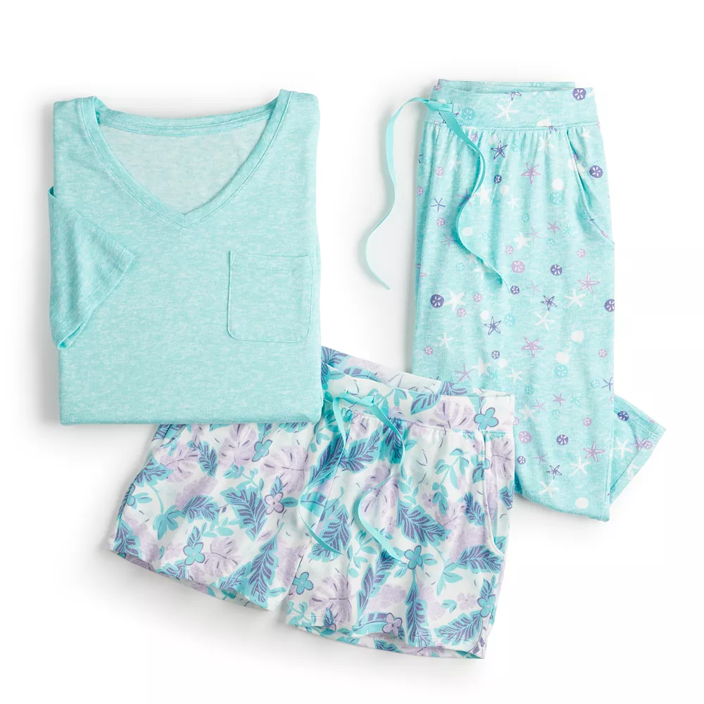 Petite Croft & Barrow® 3-Piece Pajama Top, Pajama Shorts & Pajama Skimmers Sleep Set - Image 6
