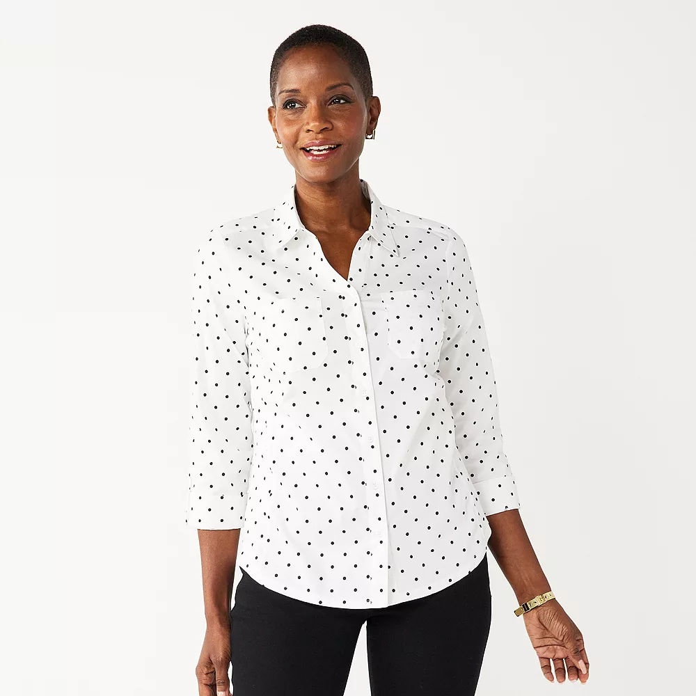 Petite Croft & Barrow® Knit-To-Fit Roll Tab Sleeve Shirt - Image 7