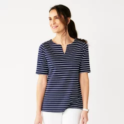 Petite Croft & Barrow® Elbow-Sleeve Splitneck Top