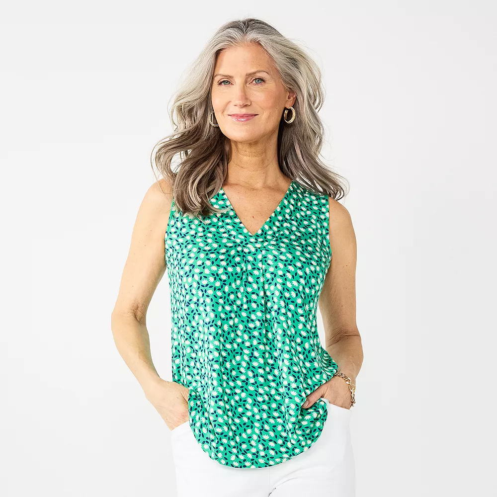 Women's Croft & Barrow® Pleated V-Neck Tank