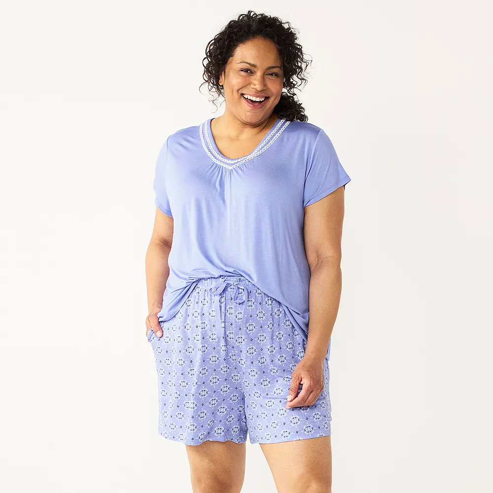 Plus Size Croft & Barrow® Short Sleeve Pajama Top & Pajama Shorts Sleep Set - Image 4