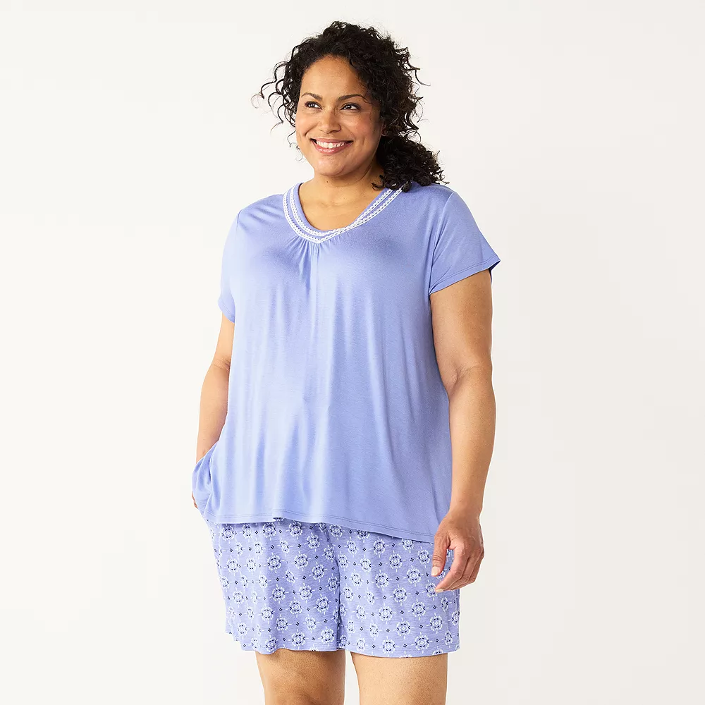 Plus Size Croft & Barrow® Short Sleeve Pajama Top & Pajama Shorts Sleep Set - Image 2