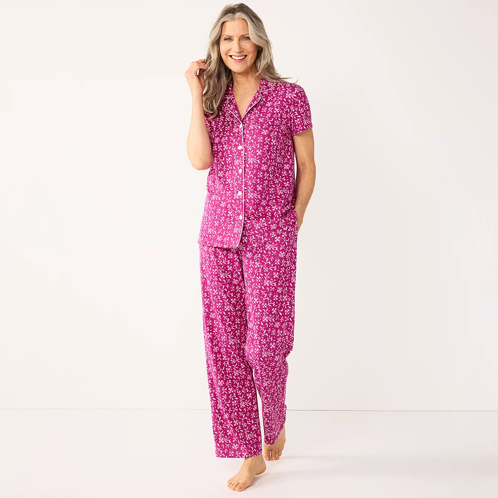 Women's Croft & Barrow® Short Sleeve Pajama Shirt & Pajama Pants Sleep Set - Image 2