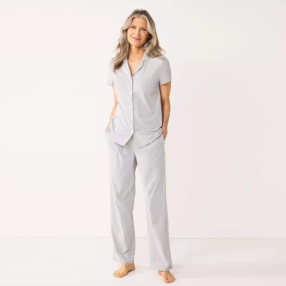 Women's Croft & Barrow® Short Sleeve Pajama Shirt & Pajama Pants Sleep Set - Image 4