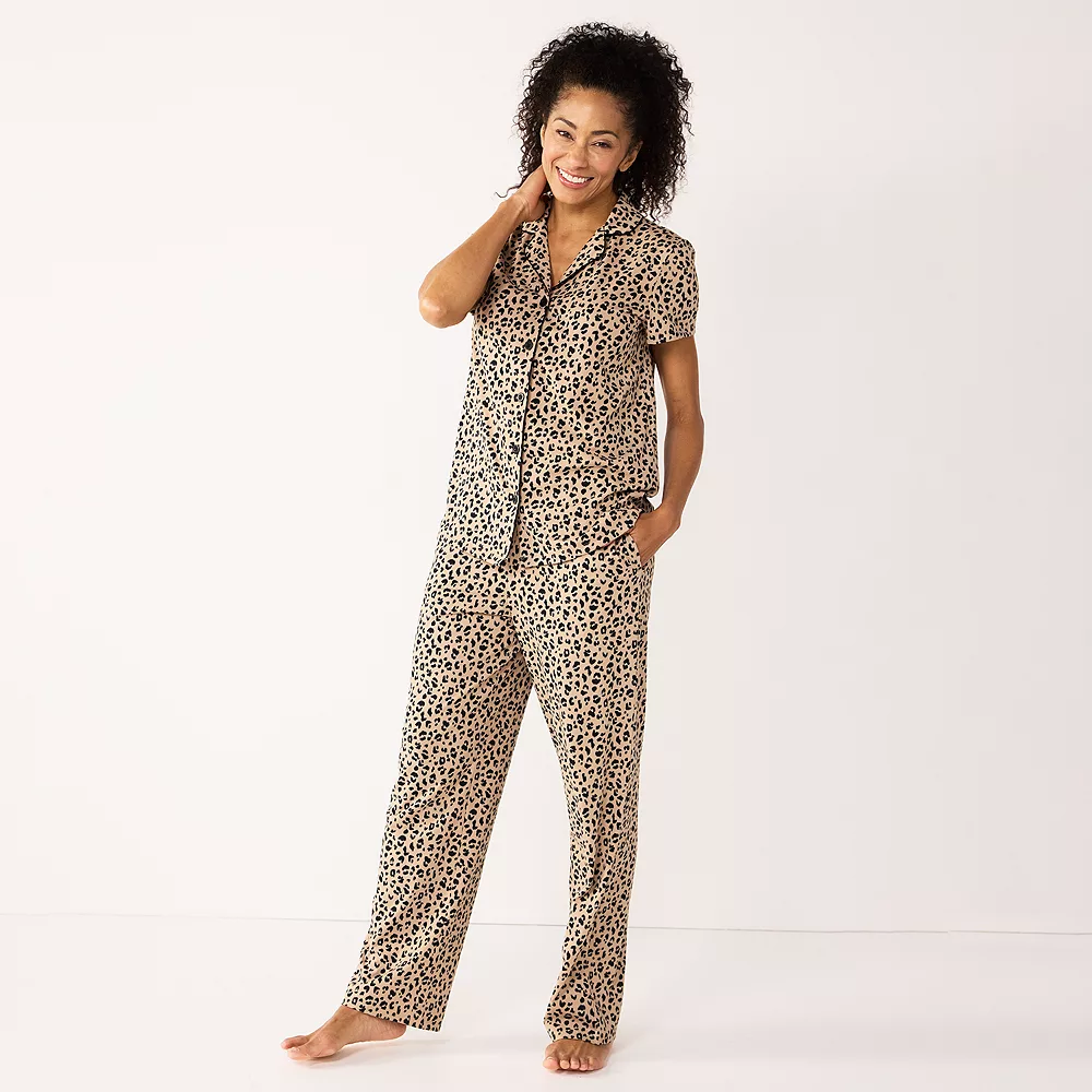 Women's Croft & Barrow® Short Sleeve Pajama Shirt & Pajama Pants Sleep Set