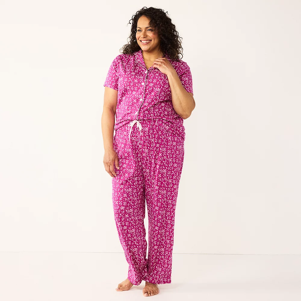 Plus Size Croft & Barrow® Short Sleeve Pajama Shirt & Pajama Pants Sleep Set - Image 7