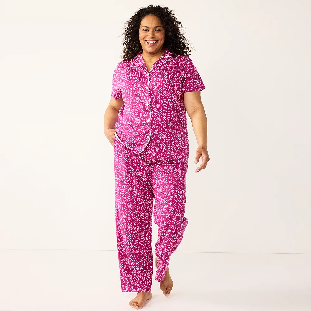 Plus Size Croft & Barrow® Short Sleeve Pajama Shirt & Pajama Pants Sleep Set - Image 2