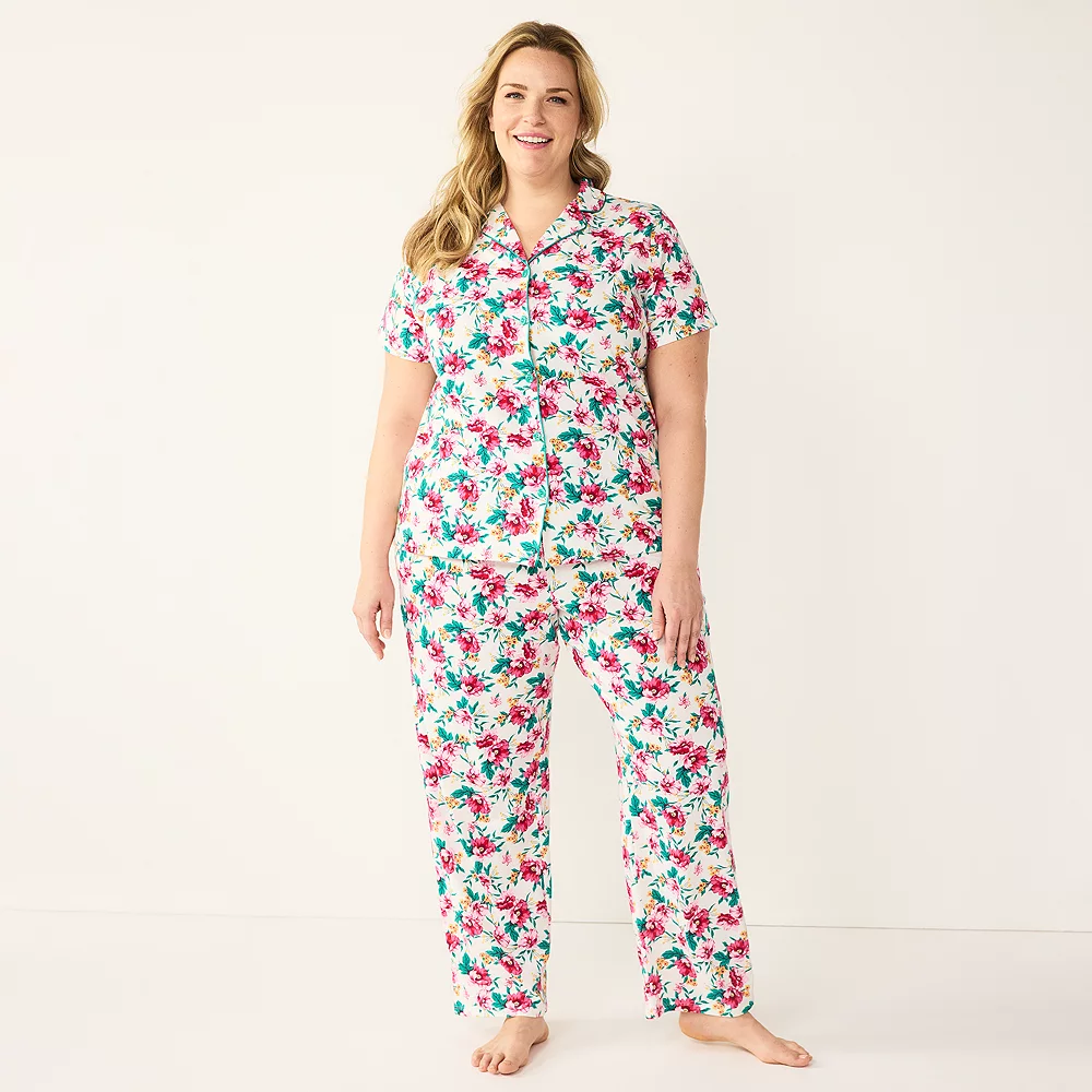 Plus Size Croft & Barrow® Short Sleeve Pajama Shirt & Pajama Pants Sleep Set - Image 5