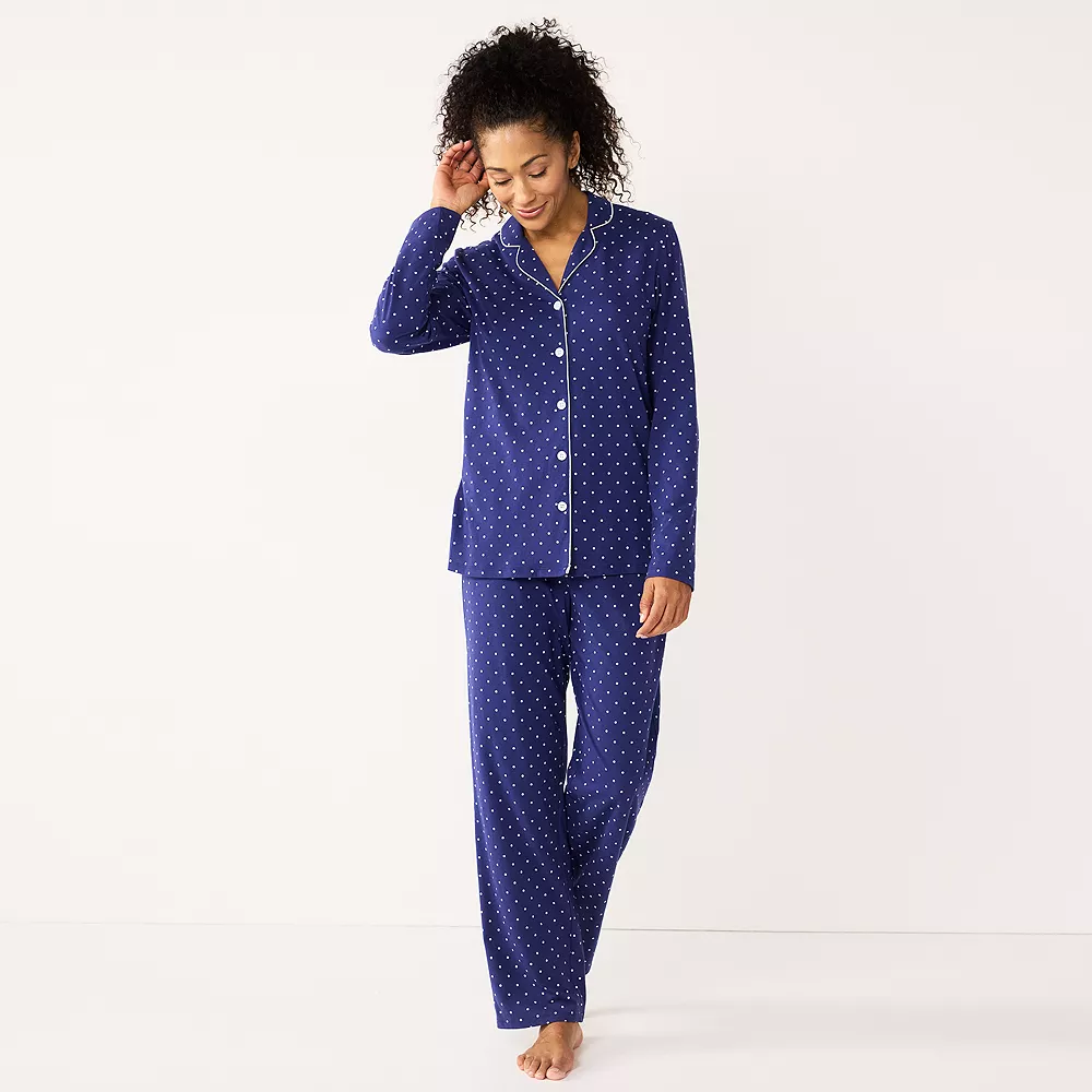 Petite Croft & Barrow® Long Sleeve Pajama Shirt & Pajama Pants Sleep Set - Image 5