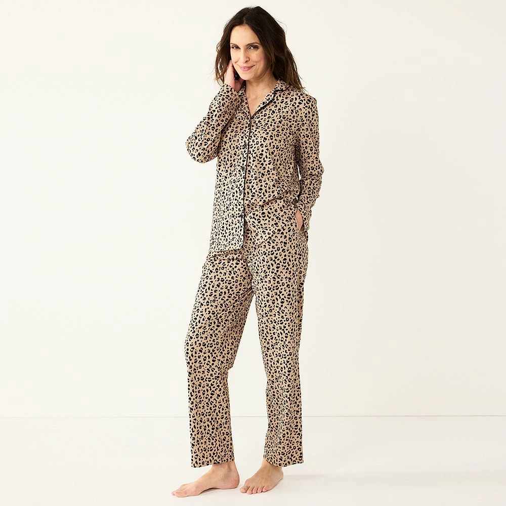 Petite Croft & Barrow® Long Sleeve Pajama Shirt & Pajama Pants Sleep Set