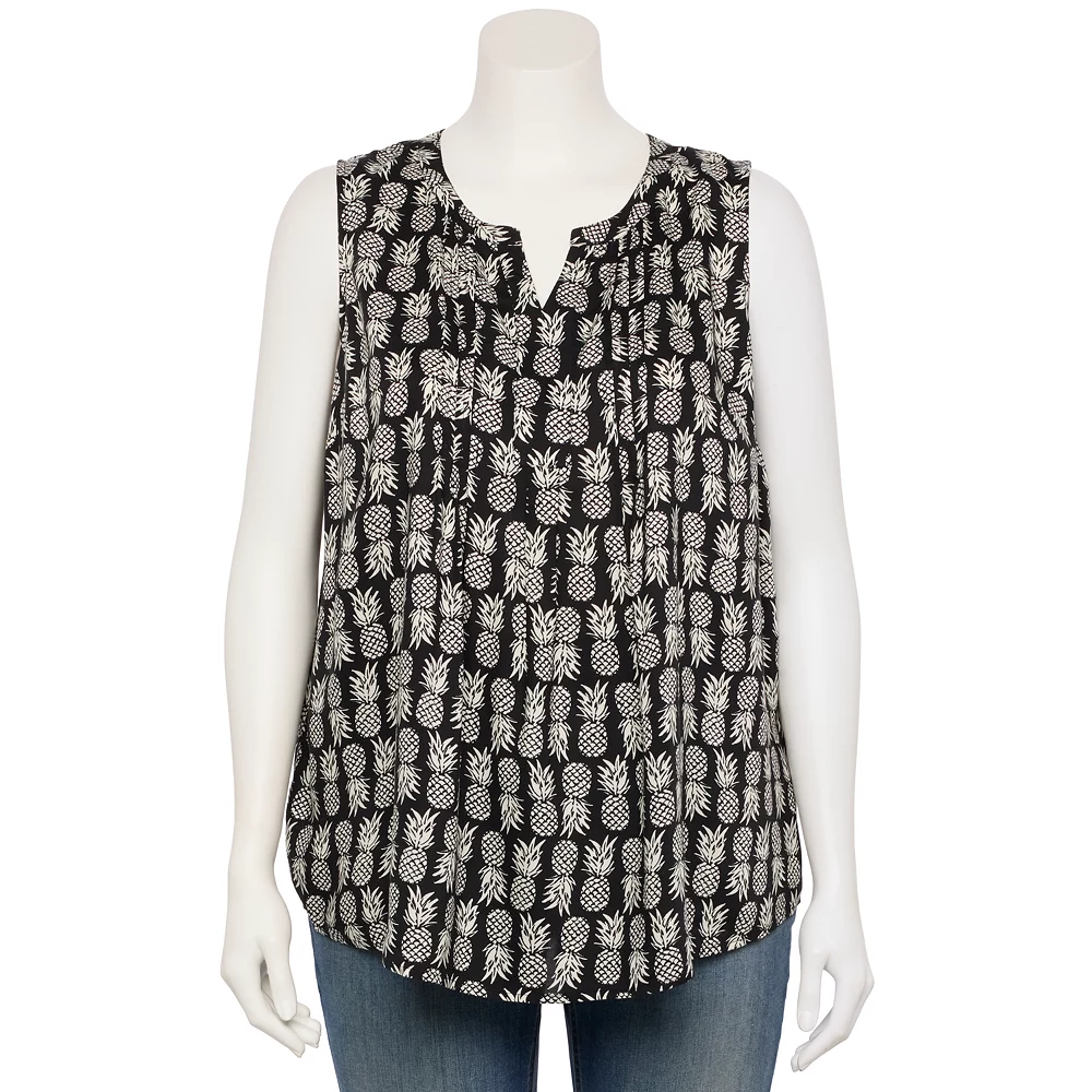 Plus Size Croft & Barrow® Pintuck Splitneck Sleeveless Top - Image 3