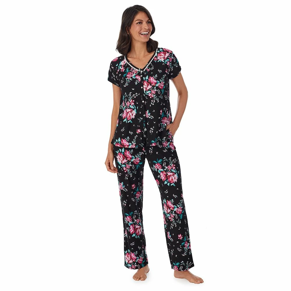 Petite Croft & Barrow® Cozy Short Sleeve Button-Front Pajama Top & Pajama Pants Sleep Set - Image 2