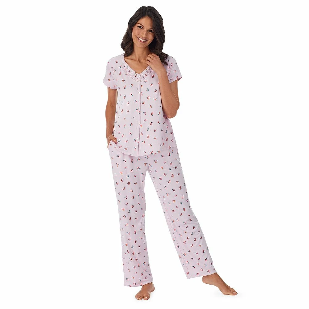 Petite Croft & Barrow® Cozy Short Sleeve Button-Front Pajama Top & Pajama Pants Sleep Set - Image 3