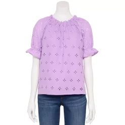 Petite Croft & Barrow® Eyelet Short Sleeve Top