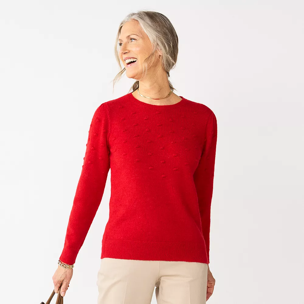Petite Croft & Barrow® Puff Sleeve Bobble Sweater - Image 2