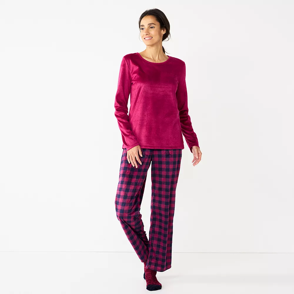 Petite Croft & Barrow® Long Sleeve Pajama Top & Pajama Pants Sleep Set - Image 5