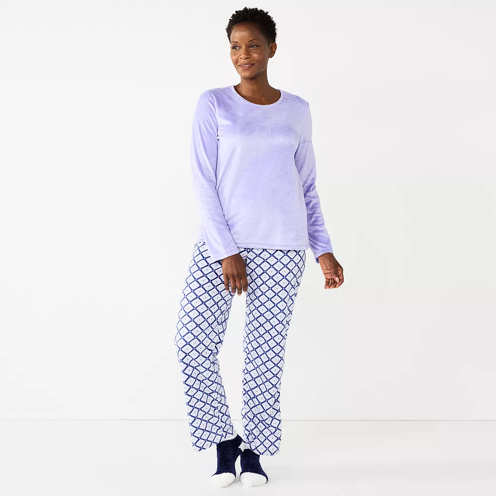 Petite Croft & Barrow® Long Sleeve Pajama Top & Pajama Pants Sleep Set - Image 3