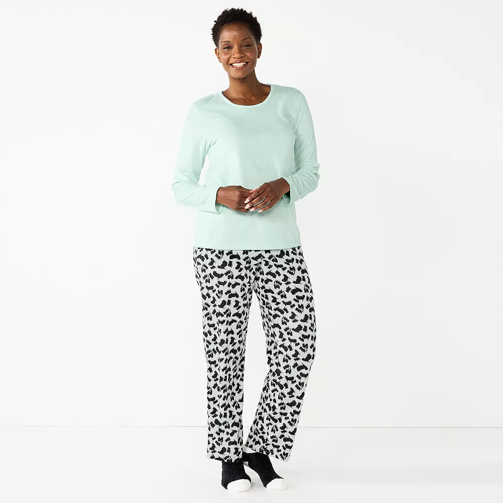 Petite Croft & Barrow® Long Sleeve Pajama Top & Pajama Pants Sleep Set - Image 7