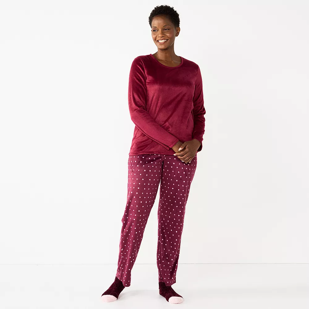 Petite Croft & Barrow® Long Sleeve Pajama Top & Pajama Pants Sleep Set - Image 2