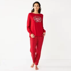Women's Croft & Barrow® Long Sleeve Pajama Top & Pajama Pants Sleep Set