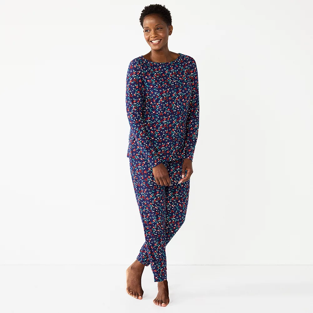 Petite Croft & Barrow® Long Sleeve Pajama Top & Pajama Pants Sleep Set - Image 2